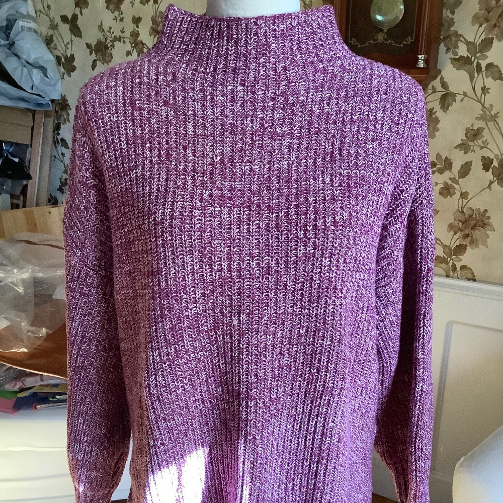 Cupcakes and Cashmere Cotton Mock Neck Sweater Purple Heather Size M